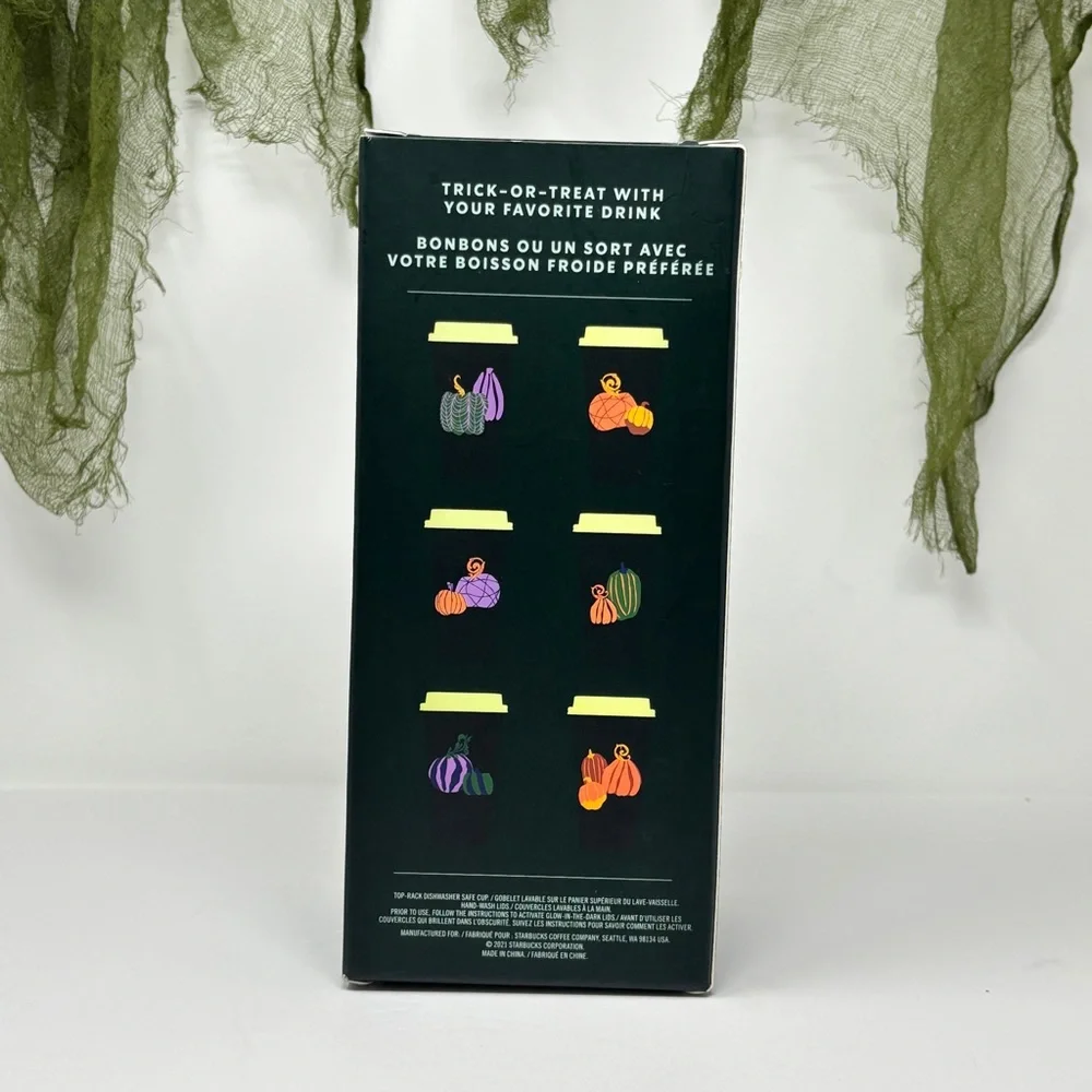 NWT STARBUCKS Halloween Pumpkin Reusable Hot Cups with Glow-In-The-Dark Lids